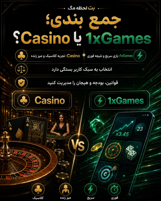 جمع بندی تفاوت Casino و 1xGames وان ایکس بت برای انتخاب بهتر بر اساس سبک بازی و میزان ریسک