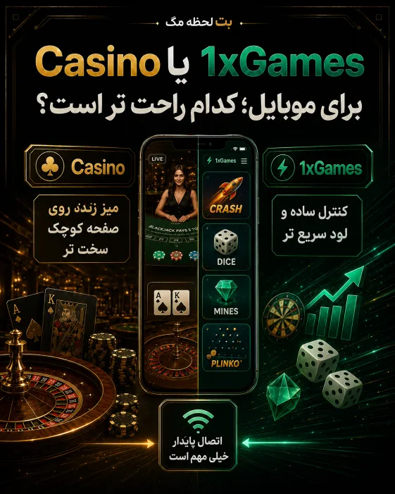 مقایسه کازینو وان ایکس بت و 1xGames در موبایل از نظر سرعت اجرا، راحتی استفاده و تجربه کاربری